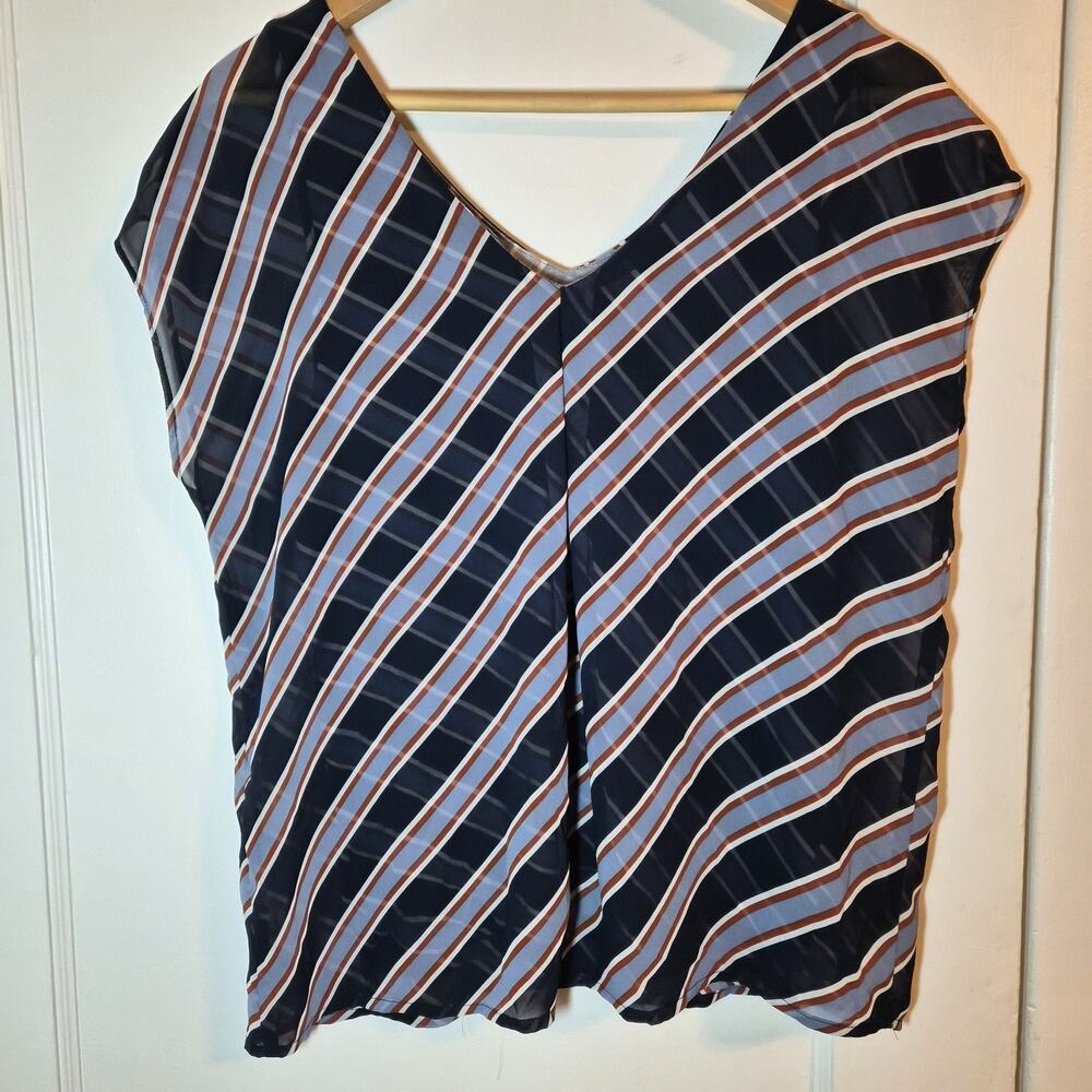 Ann Taylor Loft Striped‎ Blouse Sz M Sheer Chiffon Over Fitted Tank Top - Picture 2 of 9